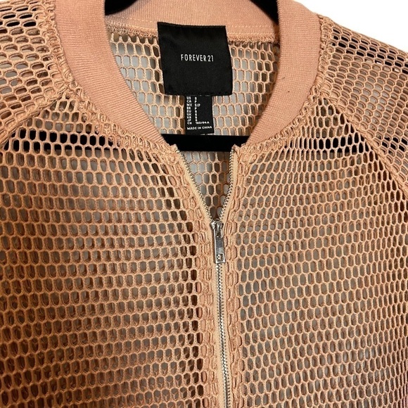 Forever 21 Netted Cropped Tan Front Zip Bomber Jacket Coverup  Sz.S - Picture 8 of 8